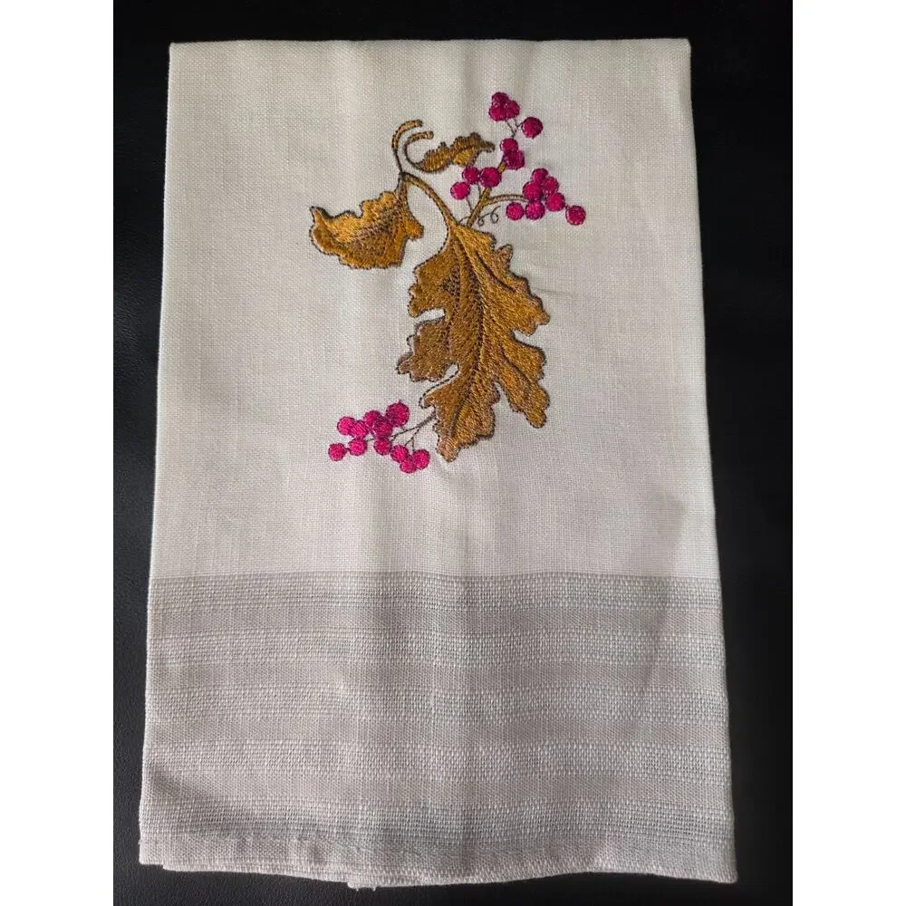 New Embroidered Autumn Denby Pottery Com. 18x18 Set of 4 Napkins